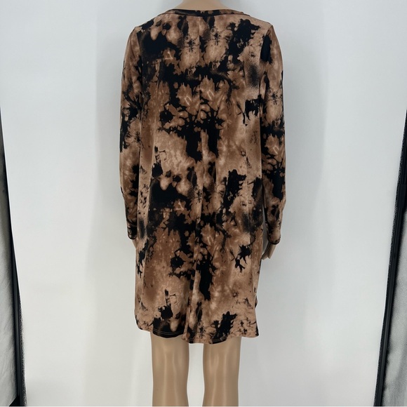Sew In Love T-Shirt Dress Womens Black and Brown Bleach Dyed Long Sleeve V-Neck - Picture 5 of 9